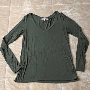 Express Women's Green V-Neck Top - XS